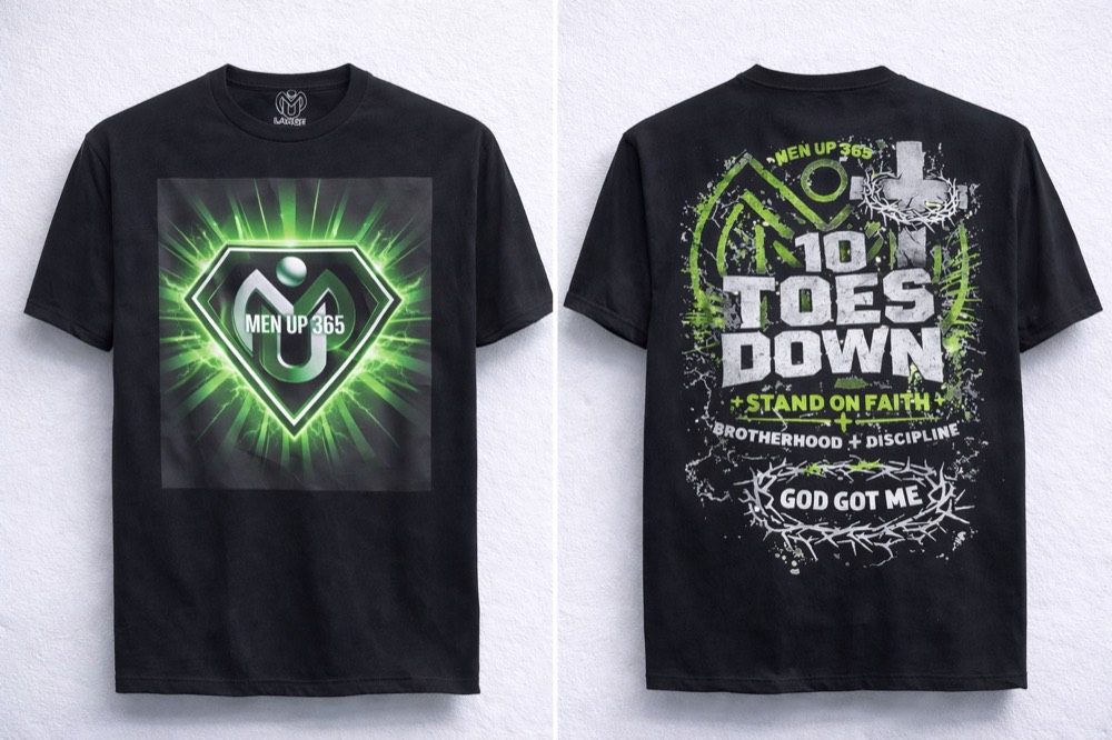 10 Toes Down Faith T-Shirt for Men — Black MenUp365 faith-based apparel